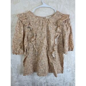 Universal Thread Tan Floral Ruffle Blouse Cotton Puff Sleeve Top XL Q2/20